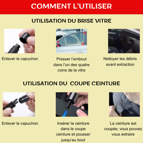 Marteau de sécurité multifonctionnel, brise-vitre et coupe ceinture de sécurité pour évacuation d'urgence en voiture